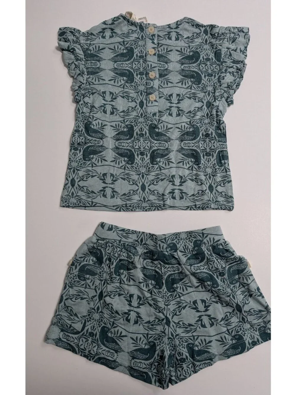 Kate Quinn Modal 2T Teal Bird Nouveau  Flutter Sleeve Tee Pocket Shorts Set